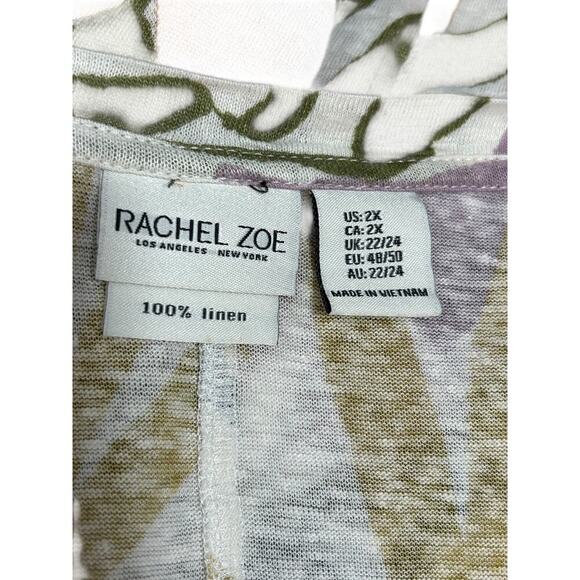Rachel Zoe Linen Top Size 3X Multicolor Floral Summer Beach Vacation Boho Artsy - Picture 5 of 9